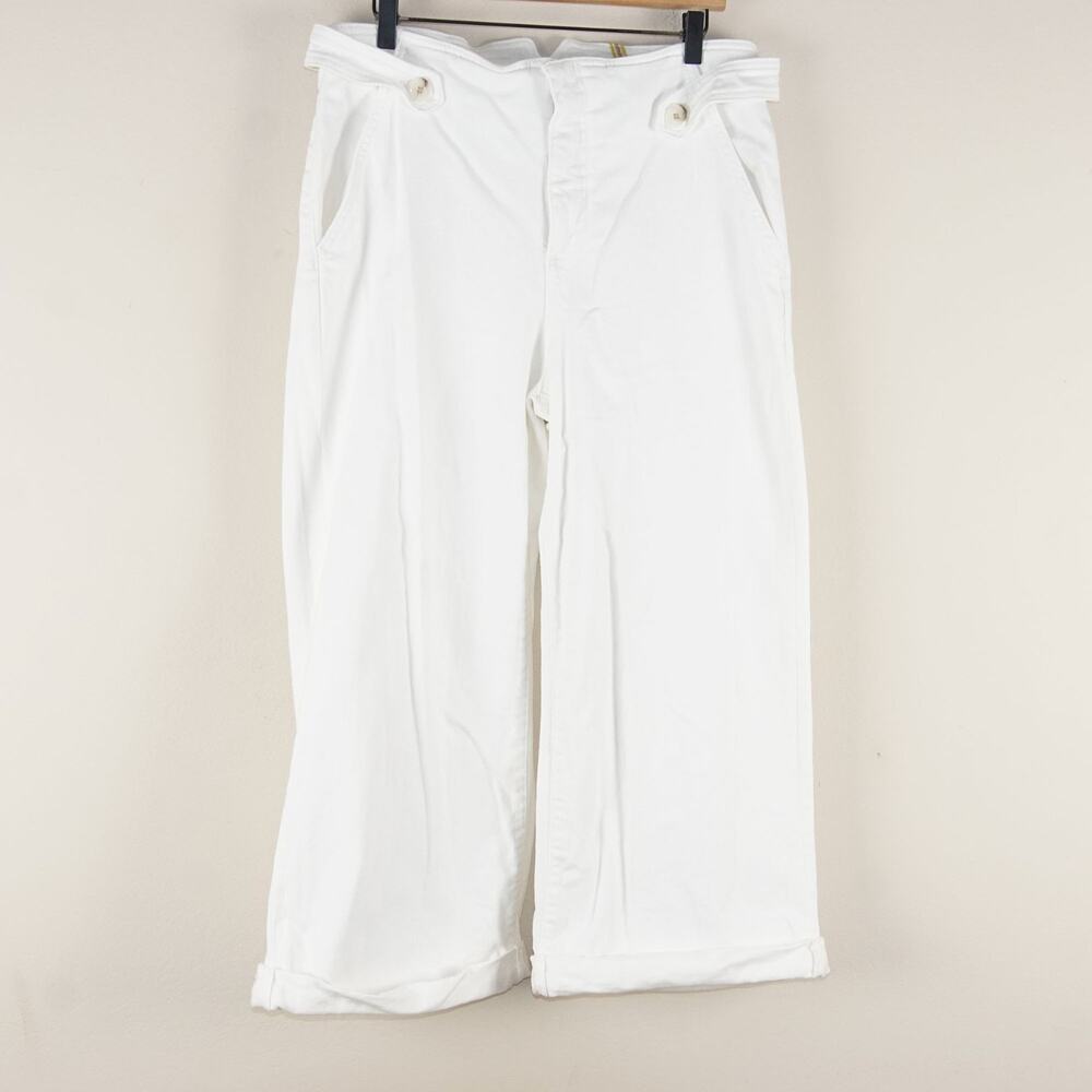 Anthropologie Maeve Cropped Ex High-Rise Wide-Leg White Cuffed Jeans Womens 31